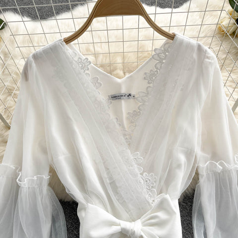 Fairy White Lace V-neck Dress