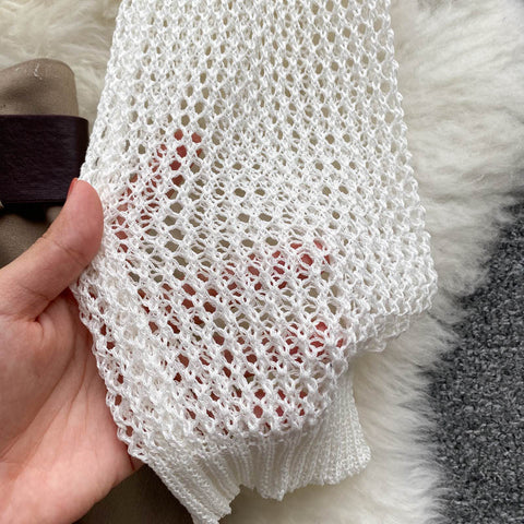 Strap Top + Long-sleeved Knitted Blouse Skirt