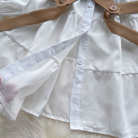 Korean Style White Dress&Waistcoat 2Pcs