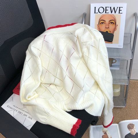 Niche Diamond Check Pattern Short Cardigan