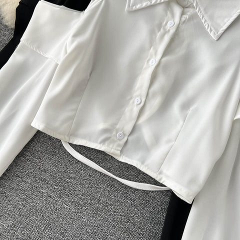 Niche Shoulder-hollowed Plain Shirt