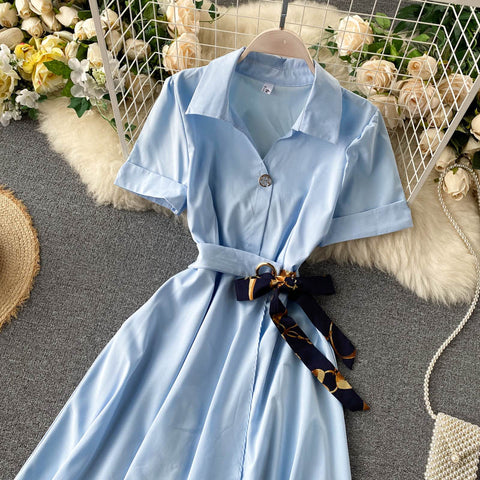 Irregular A-Line Belted Waist Dress