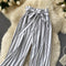 Striped Color-block Split Wide-leg Pants