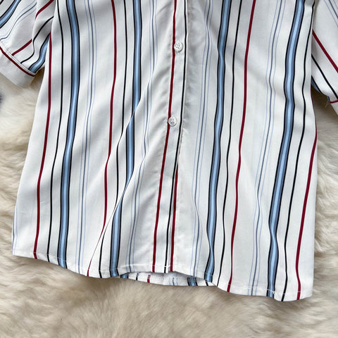Short-sleeved Shirt&High-waist Skirt Striped 2Pcs