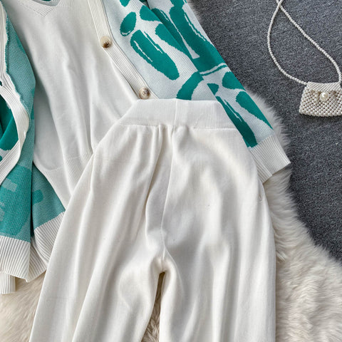 Letter Printed Cardigan&Vest&Trousers