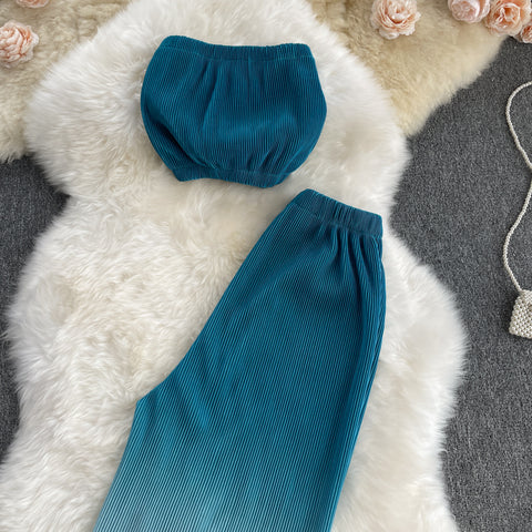 Two-piece Tube Top Gradation Wide-leg Pants
