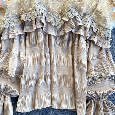 See-through Mesh Patchwork Chiffon Blouse