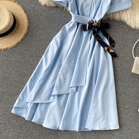 Irregular A-Line Belted Waist Dress