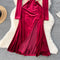 V-neck Backless Mesh Patchwork Velvet Dress