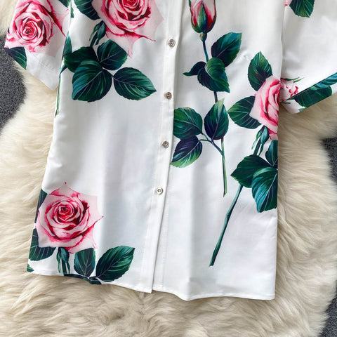 Two-piece Printed Shirt Wide-leg Pants