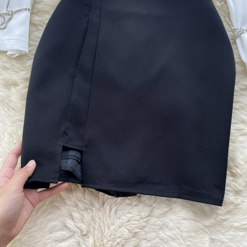 White Shirt&Black Skirt 2Pcs Set