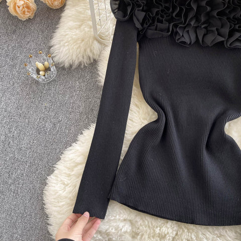 Off-the-shoulder 3d Floral Knitted Top