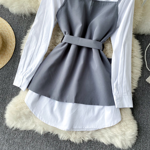 White Shirt&Camisole Overlay 2Pcs Set