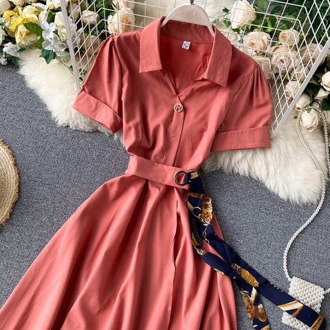 Irregular A-Line Belted Waist Dress