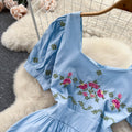 Square Collar Floral Chiffon Dress