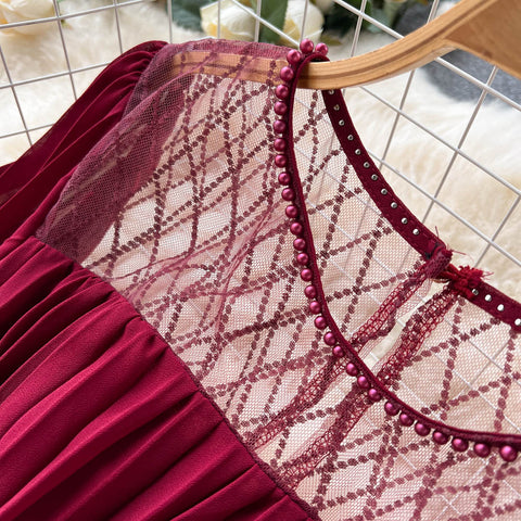 High Waist Tied Chiffon Pleated Dress