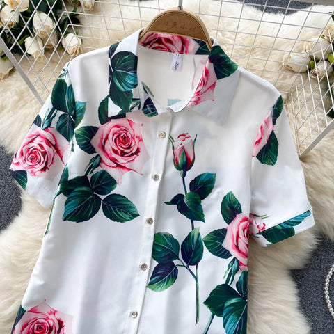 Two-piece Printed Shirt Wide-leg Pants