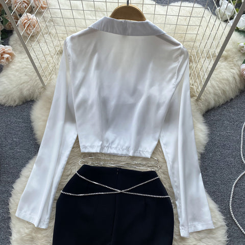 White Shirt&Black Skirt 2Pcs Set