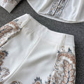 Vintage Printed Top&Wide-legged Trousers 2Pcs