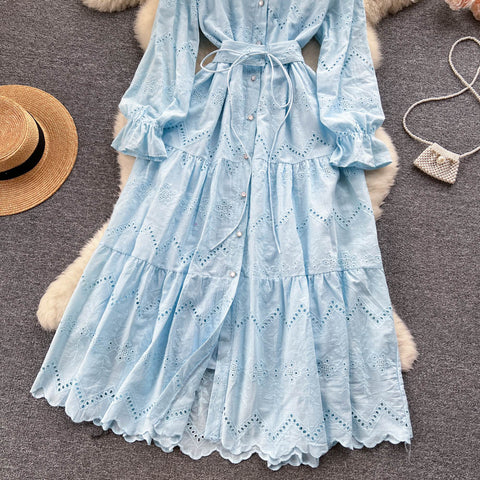 Courtly Lace-up Solid Color Dress