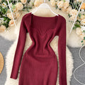 Square Neck Stretch Knitted Dress