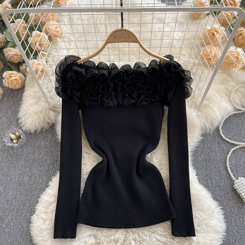 Off-the-shoulder 3d Floral Knitted Top