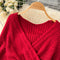 Vintage V-neck Waist-slimming Knitted Dress