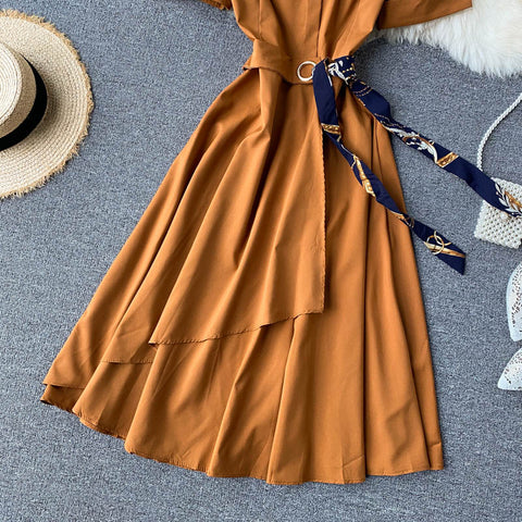 Irregular A-Line Belted Waist Dress