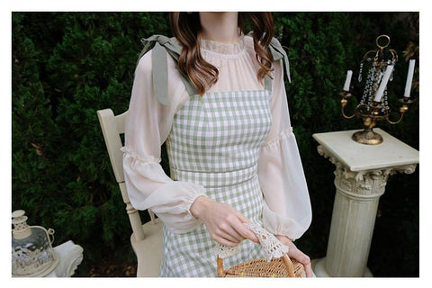 Green Plaid Overall Dress Set - IROCOCO
