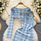 Plaid Dress&Knitted Cardigan 2Pcs Set