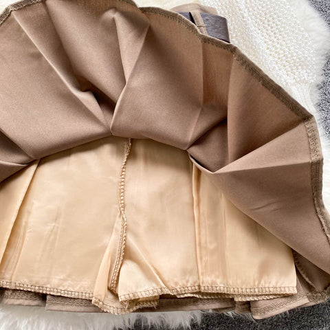 Strap Top + Long-sleeved Knitted Blouse Skirt