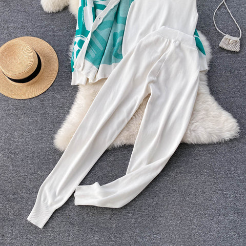 Letter Printed Cardigan&Vest&Trousers