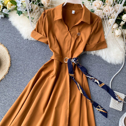 Irregular A-Line Belted Waist Dress