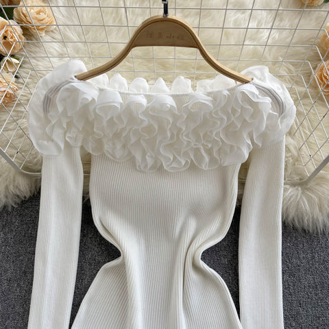 Off-the-shoulder 3d Floral Knitted Top