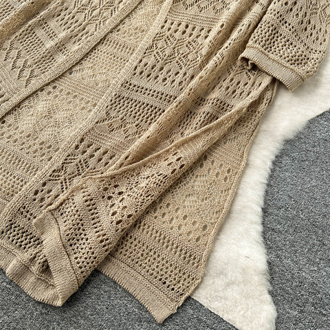 Solid Color Hollowed Cardigan Dress