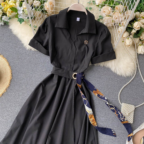 Irregular A-Line Belted Waist Dress