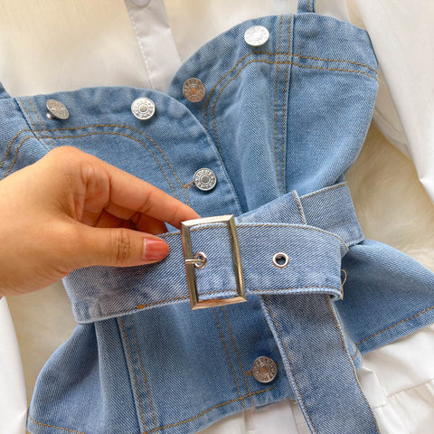 White Shirt Dress&Denim Camisole 2Pcs