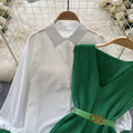 Lapeled White Shirt&Knitted Vest 2Pcs