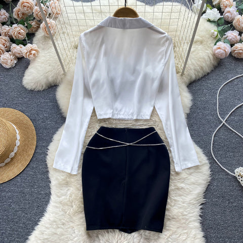 White Shirt&Black Skirt 2Pcs Set