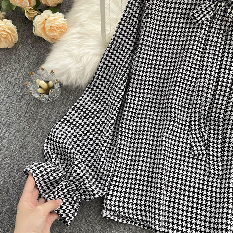 Houndstooth Bow Tie Long-sleeve Shirt