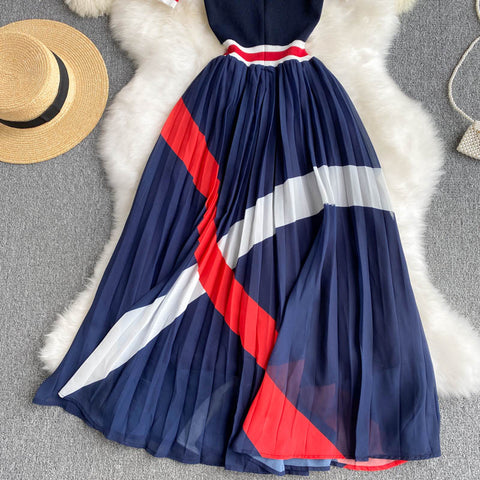 Knitted Striped Chiffon Dress
