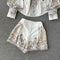 Vintage Printed Top&Wide-legged Trousers 2Pcs