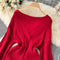Vintage V-neck Waist-slimming Knitted Dress