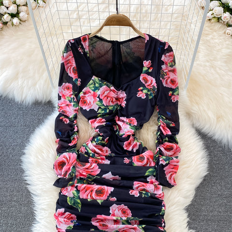 Square Neck Stretch Skinny Pack Hip Dress