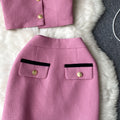 Color Blocking Blazer&Skirt 2Pcs Set