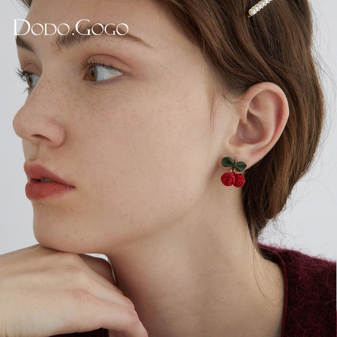 Red Cherry Earrings And Ear Clips Without Pierced Ears