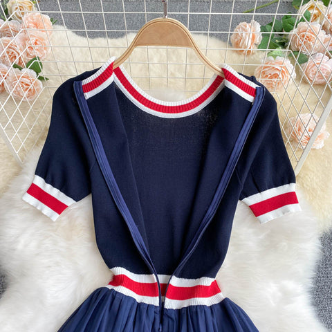 Knitted Striped Chiffon Dress