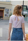 Embroidered T-shirt Bow Strap Top