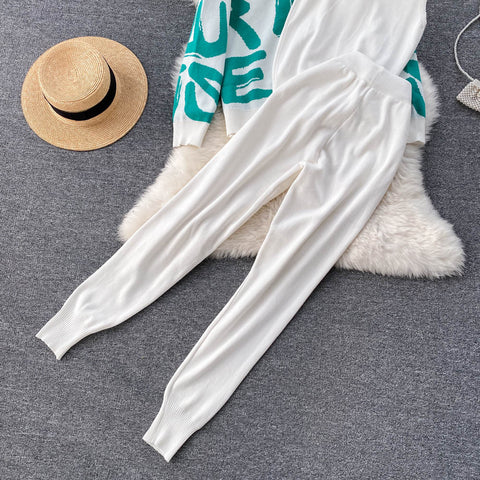 Letter Printed Cardigan&Vest&Trousers