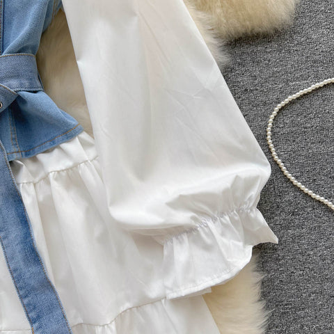 White Shirt Dress&Denim Camisole 2Pcs